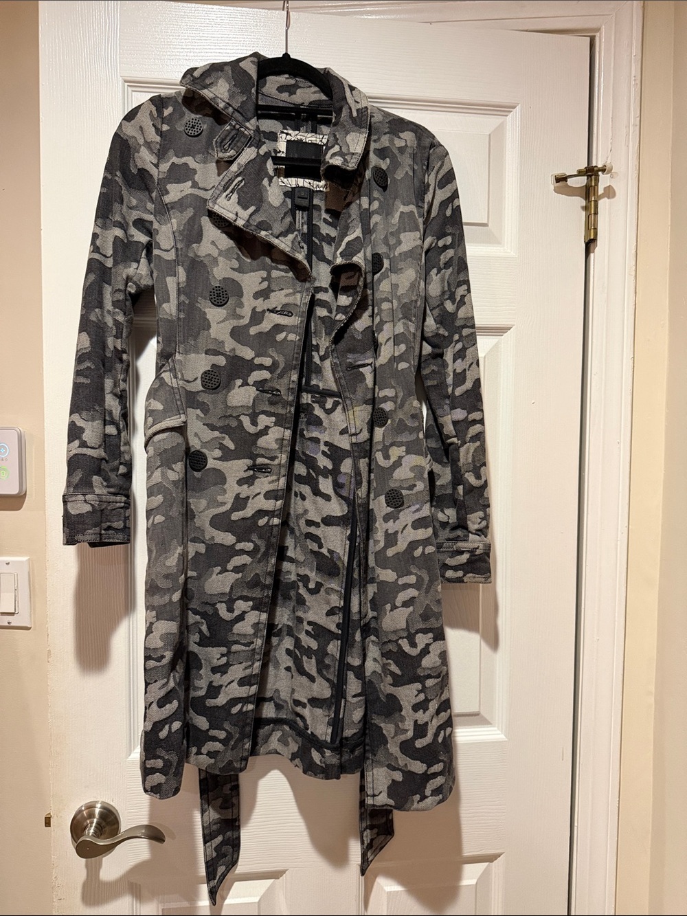 Kelly Wearstler Gray Camouflage Trench Coat
